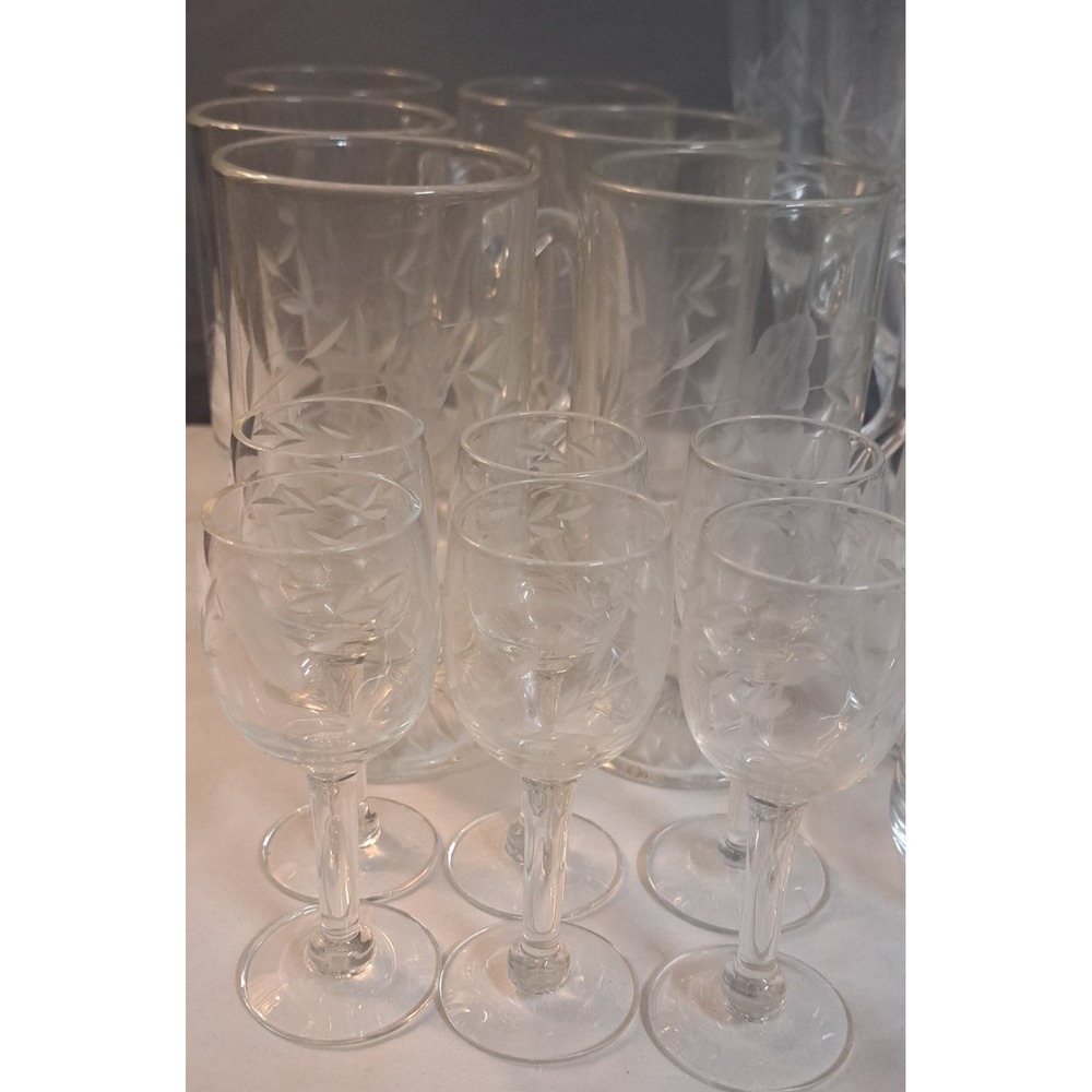 Vintage Princess House Heritage Crystal Irish Coffee Mugs Etched Floral Pattern - Picture 2 of 16